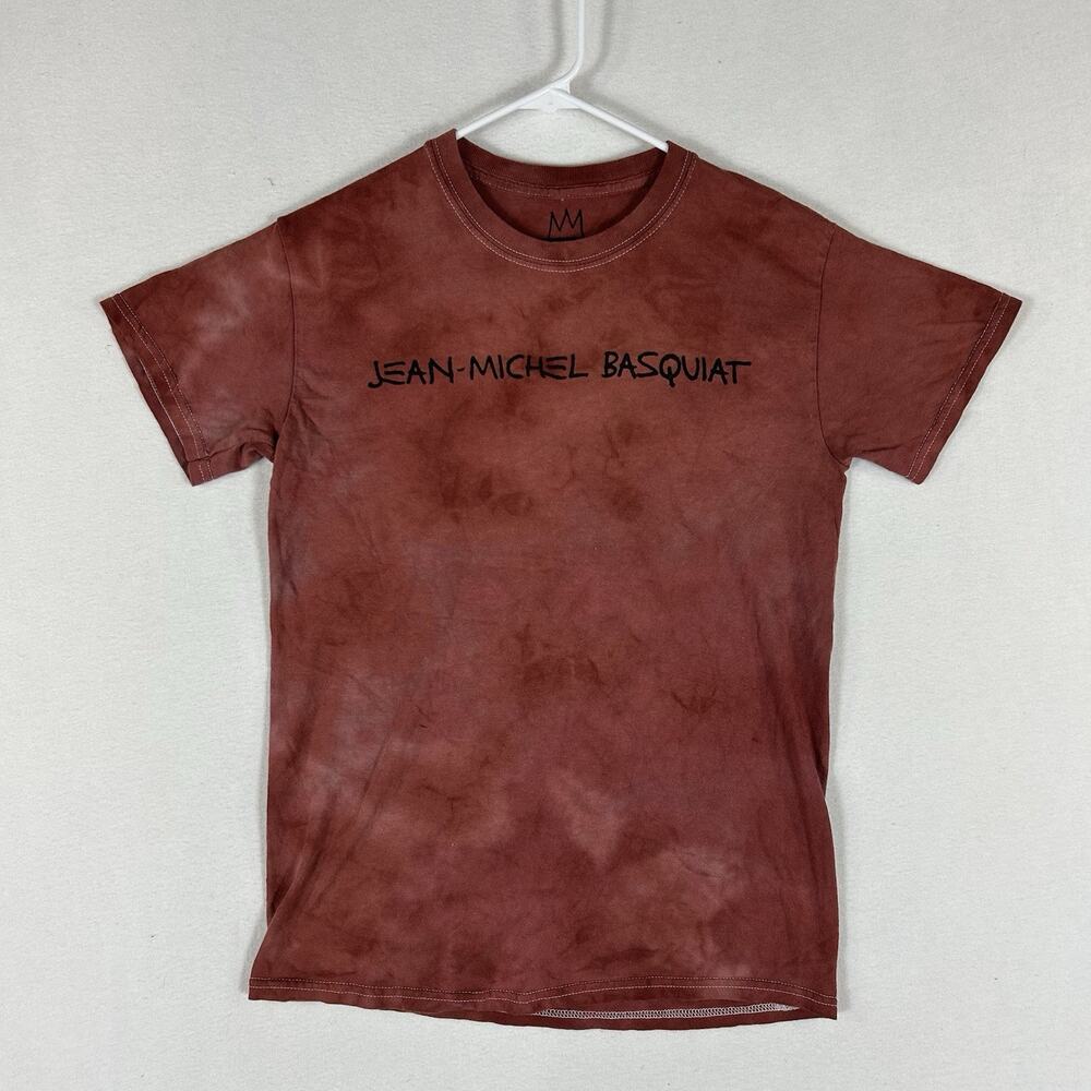 Jean-Michel-Basquiat Graphic Tshirt Mens Small Brown Tie-Dye Casual Dinosaur Tee
